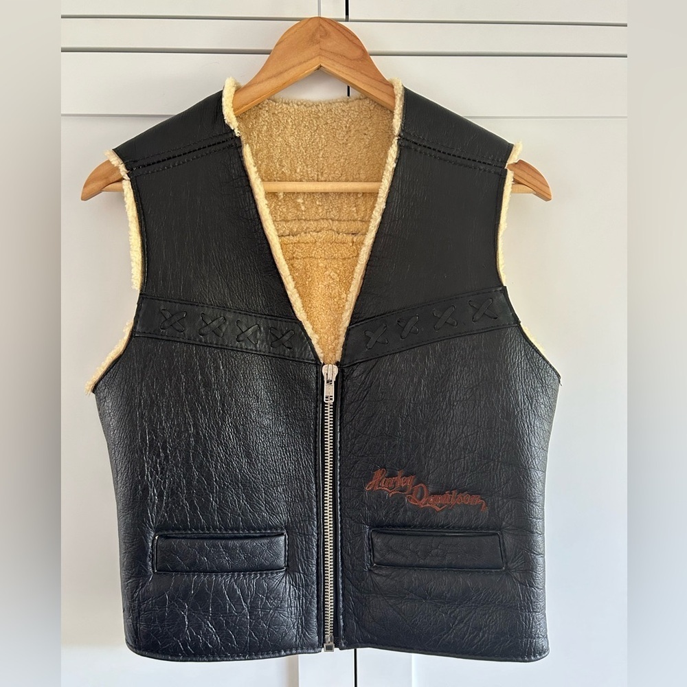 Harley Davidson Leather and Sharling Sherpa Vest Brown/Black Woman size Medium